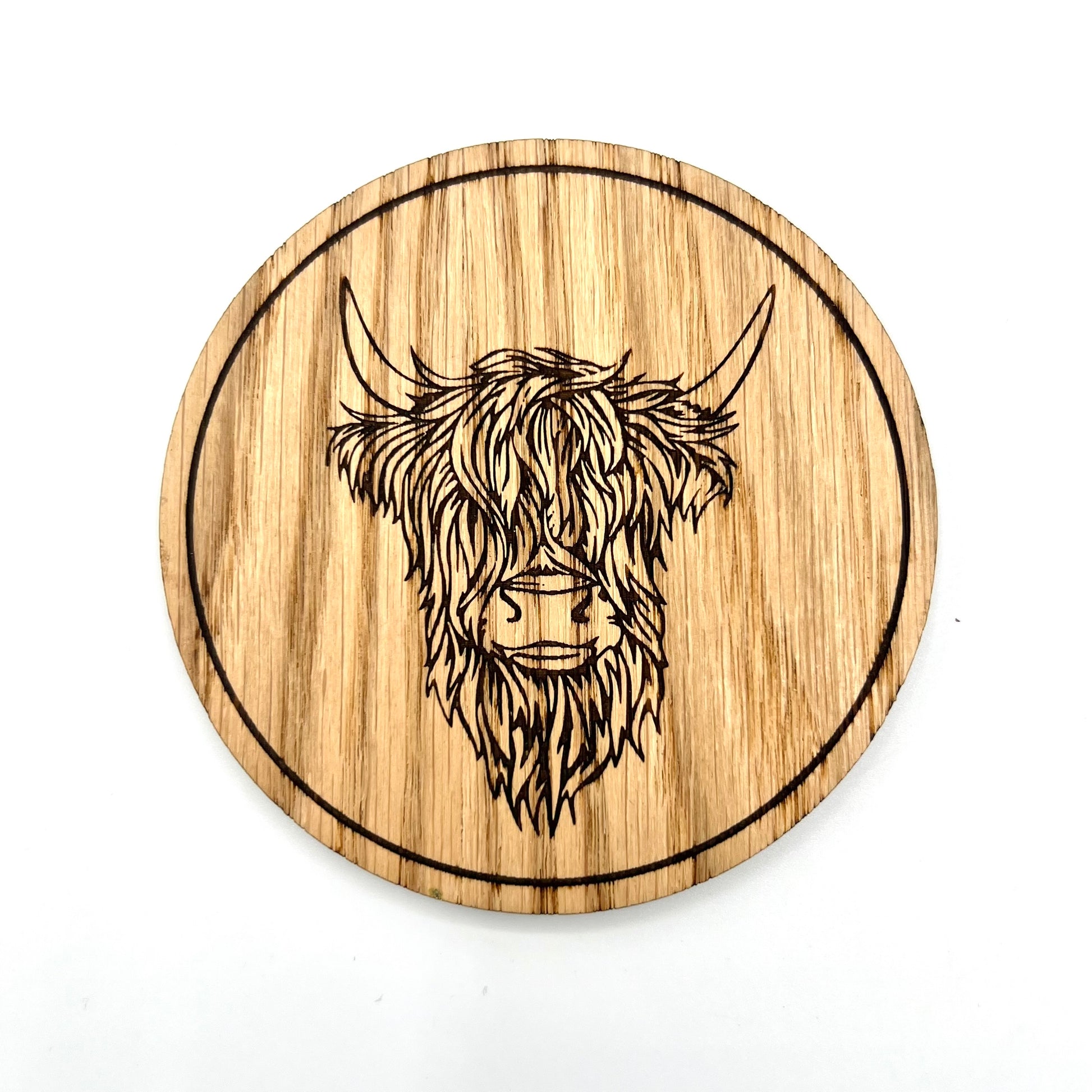 Laser engraved Highland Cow wooden coasters