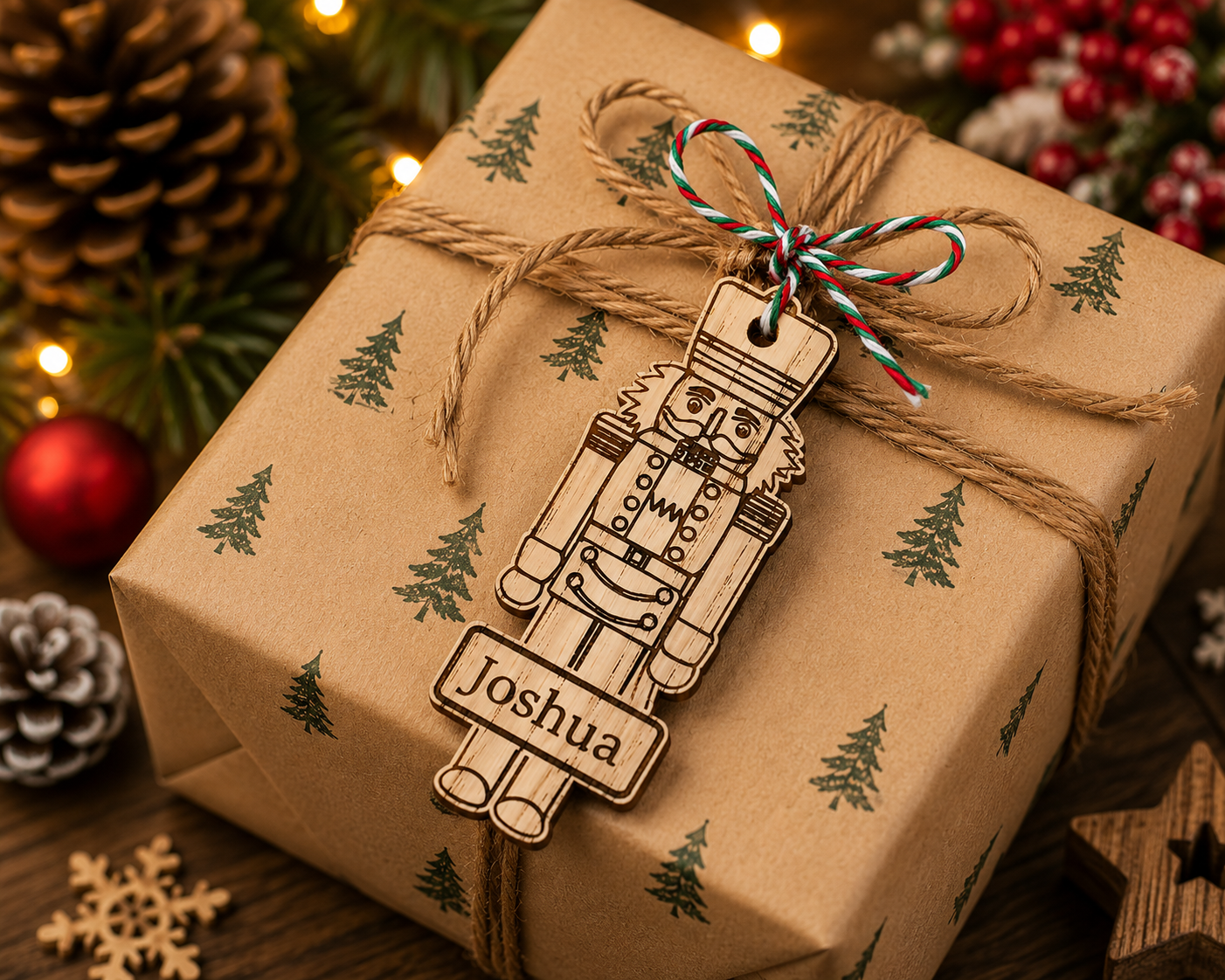 Personalised wooden nutcracker Christmas gift tag