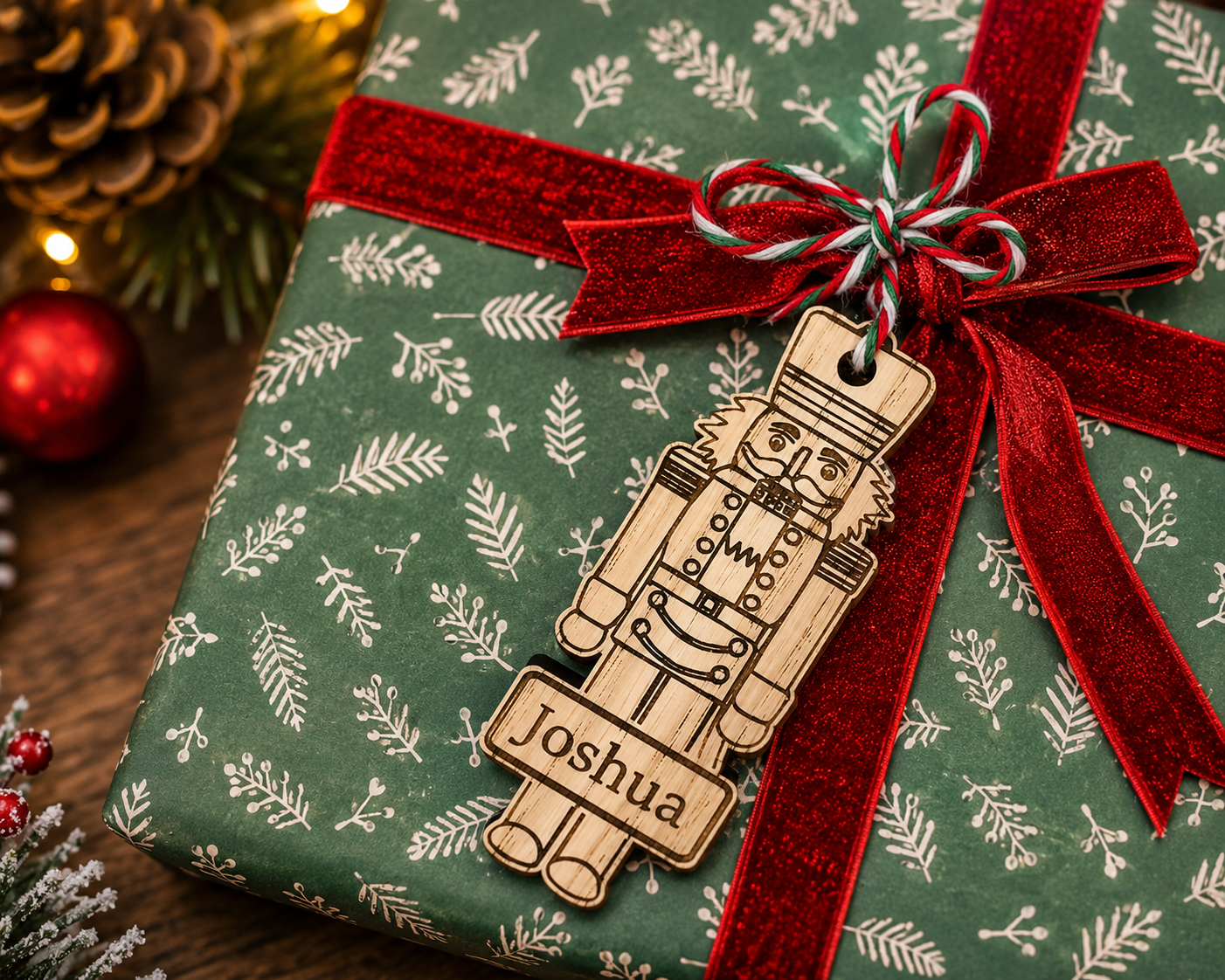 Engraved nutcracker name tag for Christmas presents