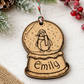 Personalised Penguin Snow Globe Wooden Christmas Gift Tag