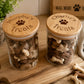 Personalised pet treat storage jar for kitchen countertop