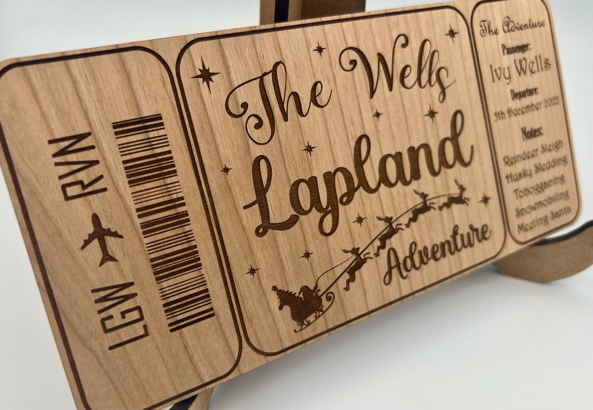 Personalised wooden Lapland boarding pass