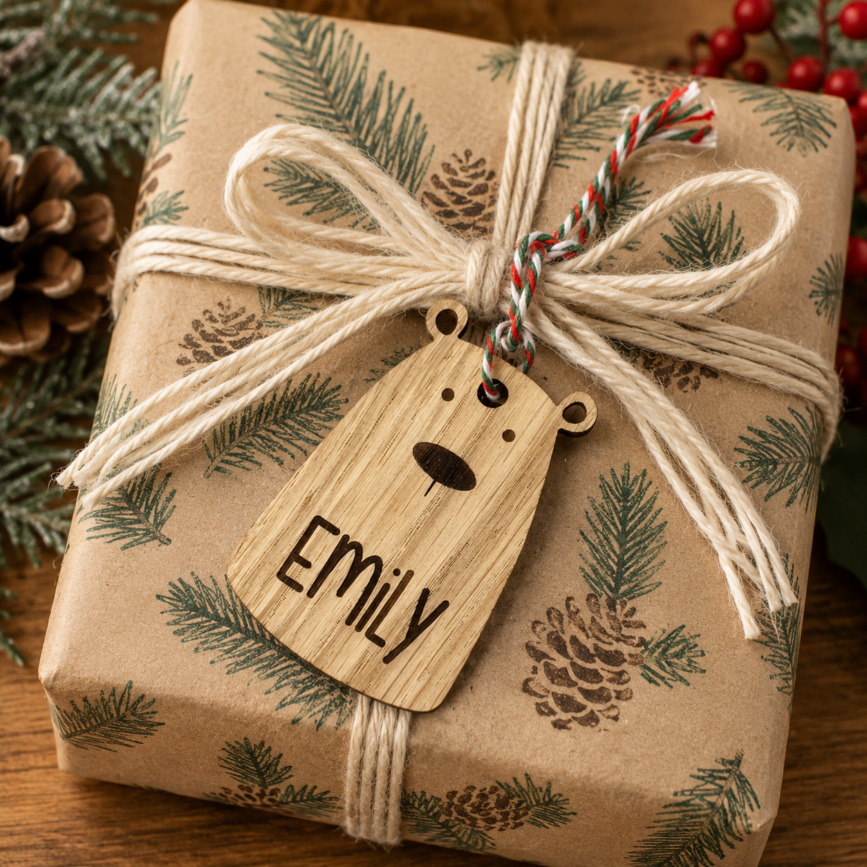Personalised wooden polar bear Christmas gift tag