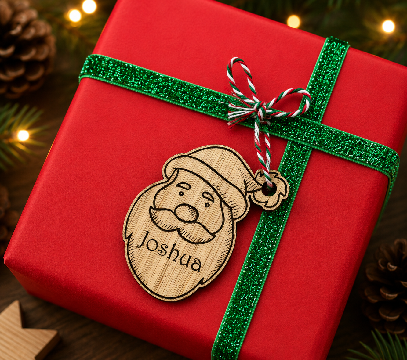 Personalised wooden Santa Christmas gift tag