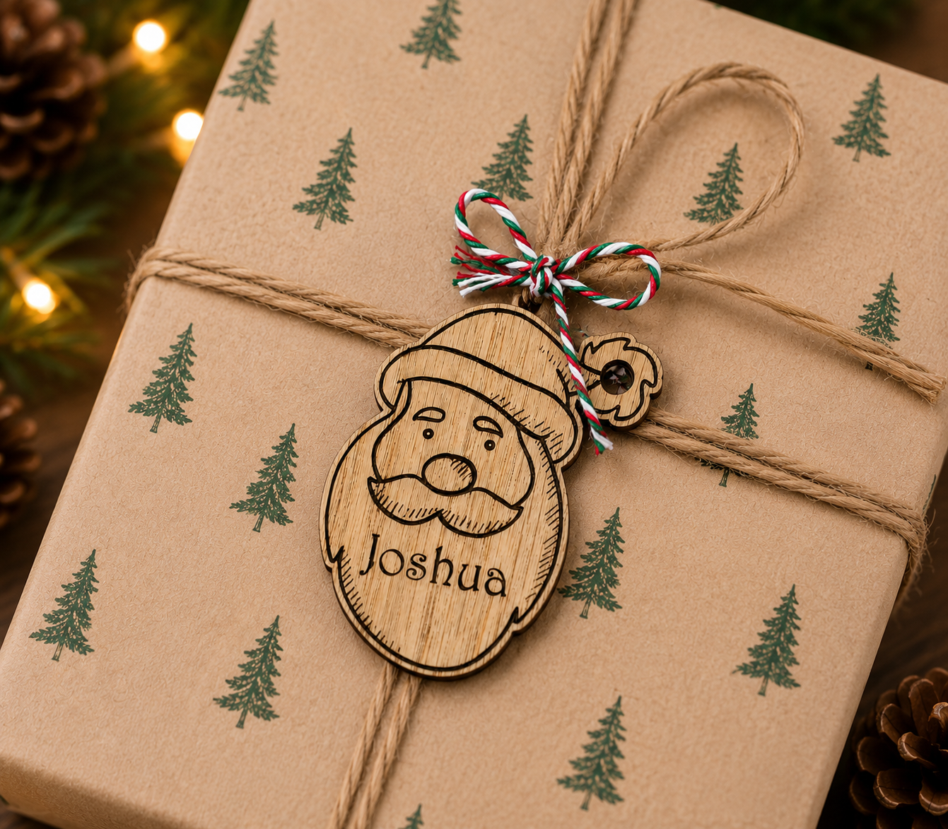 Personalised wooden Santa Christmas gift tag