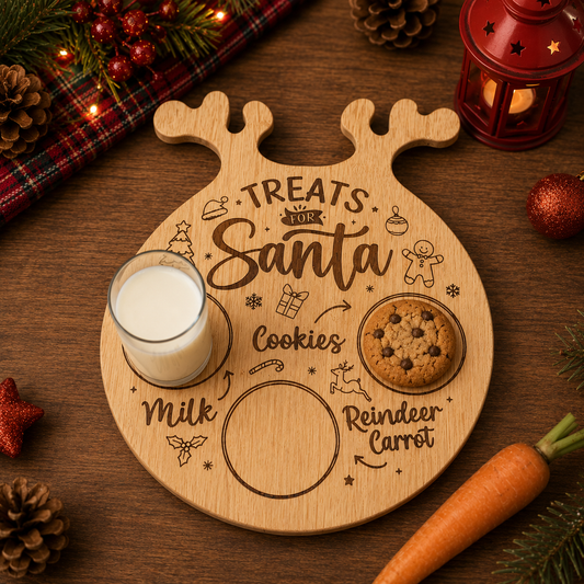 Christmas Eve treat board for Santa with milk cookies and carrot