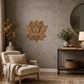 small wooden mandala lotus flower hanging in a living room 