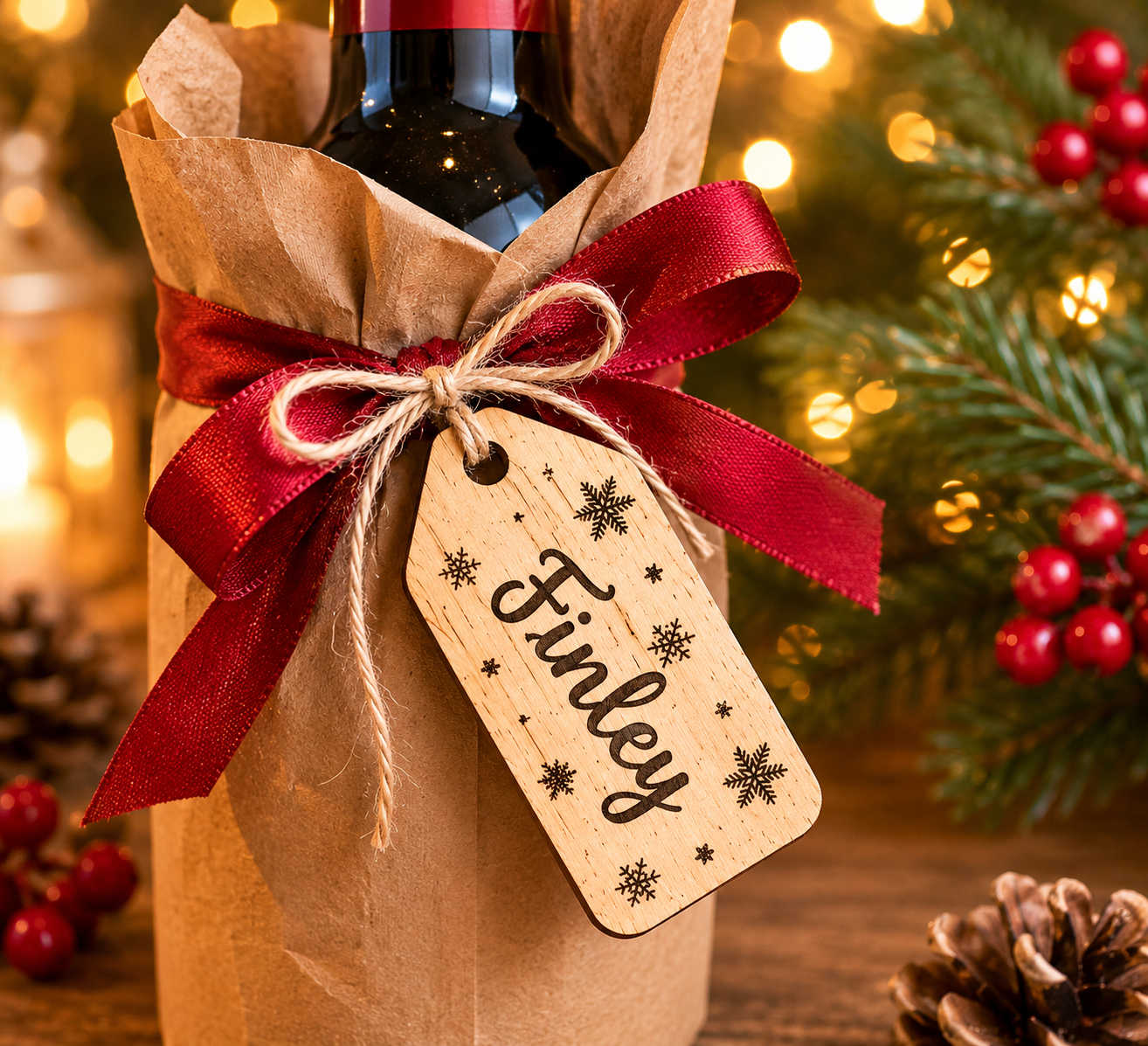 Personalised Gift Tag on a bottle of wine 