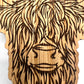 Wooden Highland Cow keyring engraved from oak veneer
