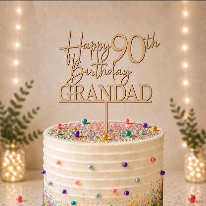 Personalised Happy 90th Birthday Cake Topper | Custom Name Cake Topper | 90th Cake Decoration | Birthday Cake Topper | Wooden MDF Cake Top