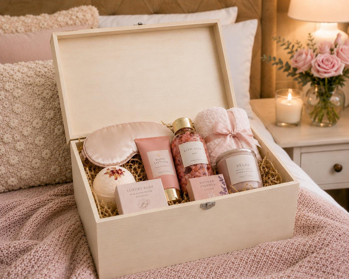 Personalised Pamper Box | Wooden Keepsake Gift Box | Luxury Spa Hamper Box | Personalised Self Care Gift | Bridesmaid Gift | Birthday Gift