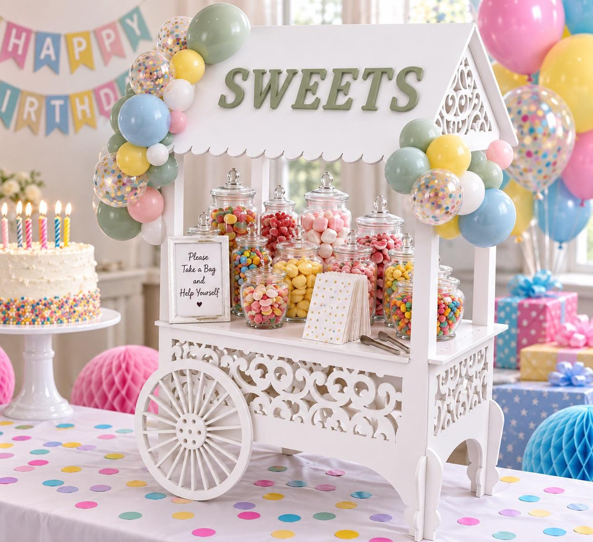 Wedding Sweets Cart MDF Kit – Sweet Cart for Weddings, Baby Showers & Birthdays – Table Top Sweet Cart Decoration - Display Cake Cart