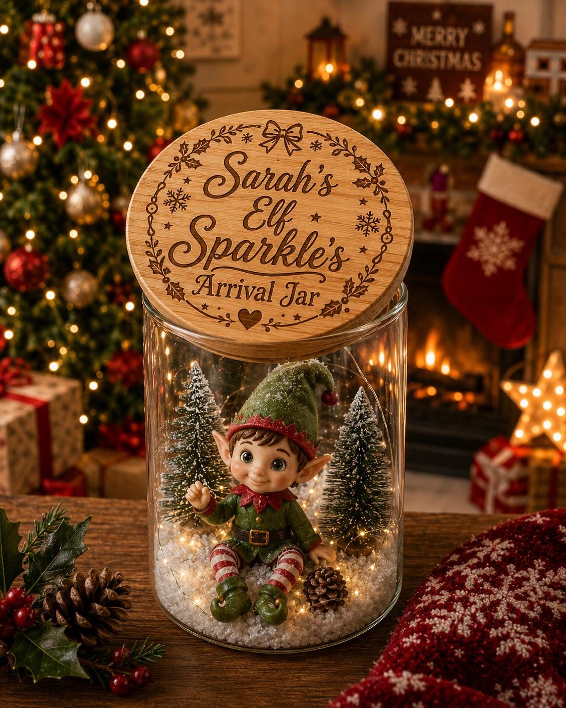 Personalised Elf Arrival Jar | Christmas Elf Magic Jar | Engraved Christmas Jar | Christmas Eve Gift for Kids | Festive Elf Tradition | Elf