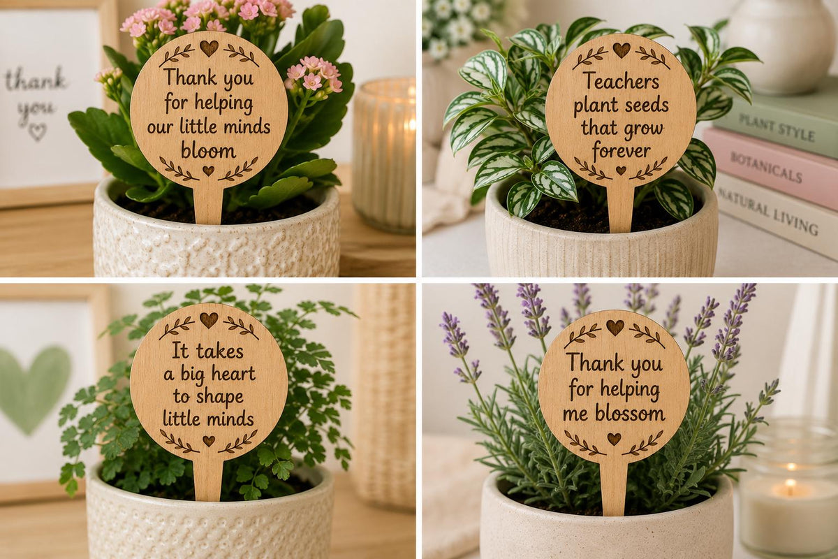 Personalised Teacher Plant Marker | Thank You Teacher Gift | Wooden Plant Stake | End of Term Teacher Appreciation Present | Teacher Present