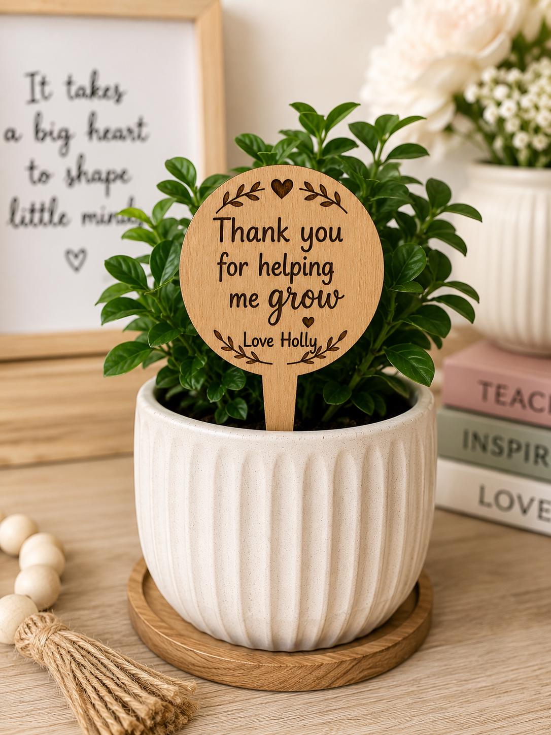 Personalised Teacher Plant Marker | Thank You Teacher Gift | Wooden Plant Stake | End of Term Teacher Appreciation Present | Teacher Present
