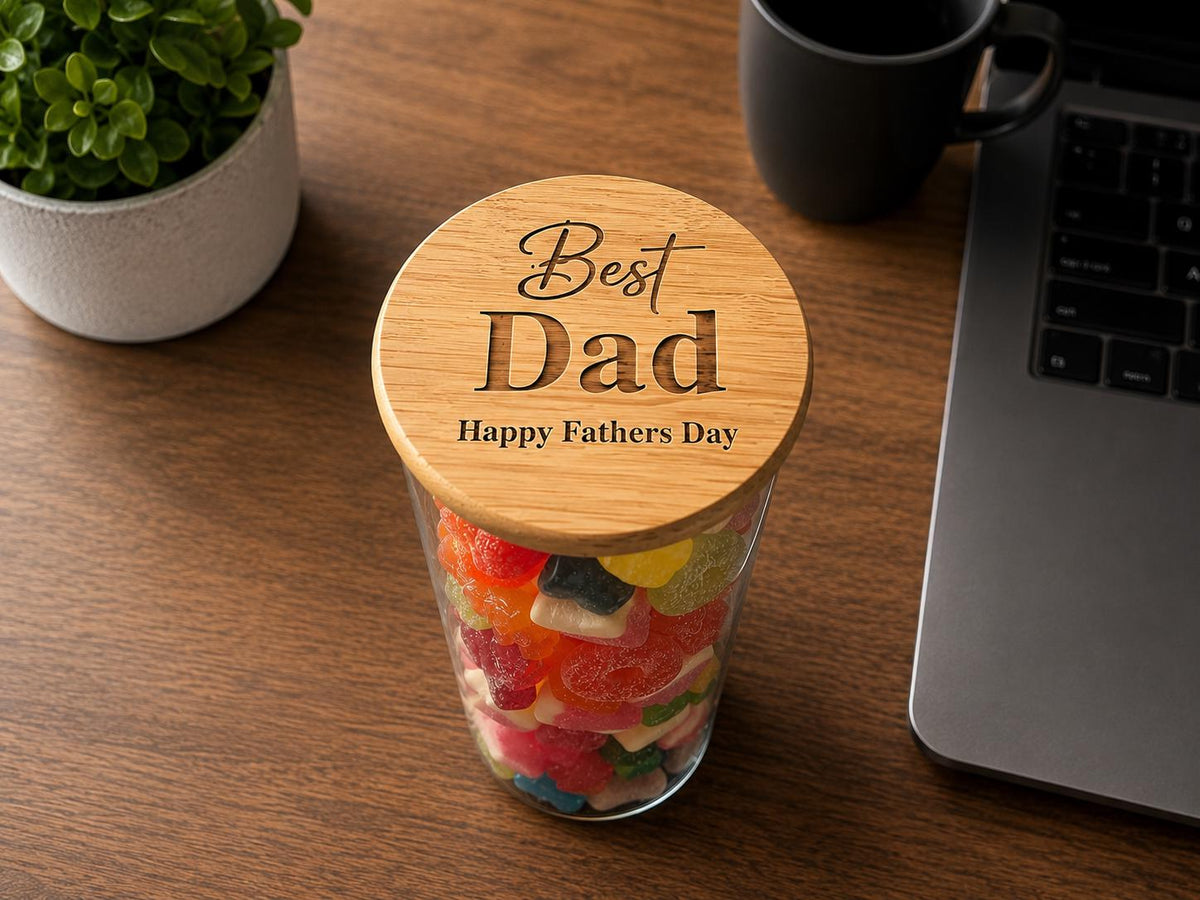 Personalised Father's Day Sweet Jar | Engraved Best Dad Gift Jar | Custom Candy Jar for Dad | Dad Birthday Gift | Gift for Him | Treat Jar