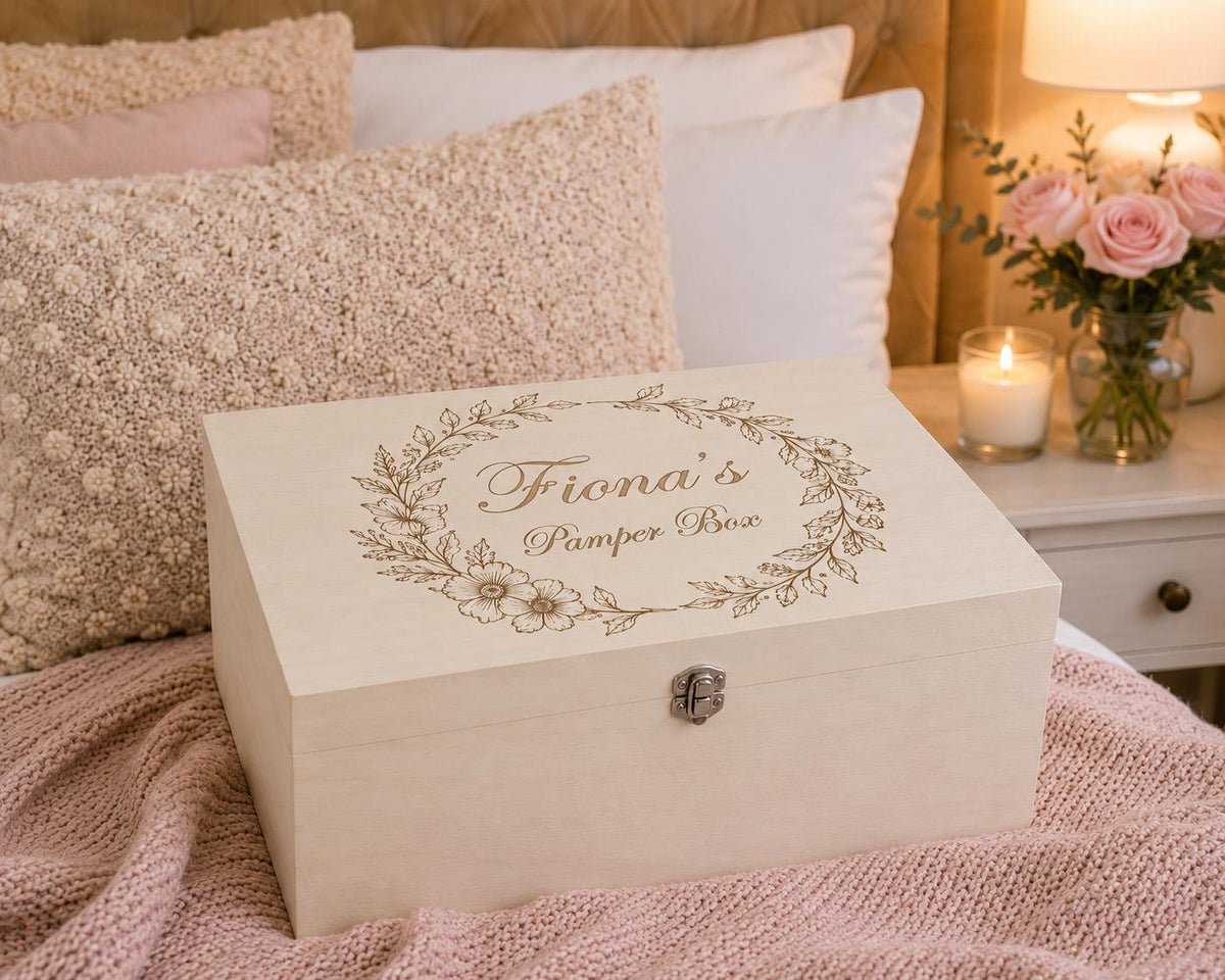 Personalised Pamper Box | Wooden Keepsake Gift Box | Luxury Spa Hamper Box | Personalised Self Care Gift | Bridesmaid Gift | Birthday Gift