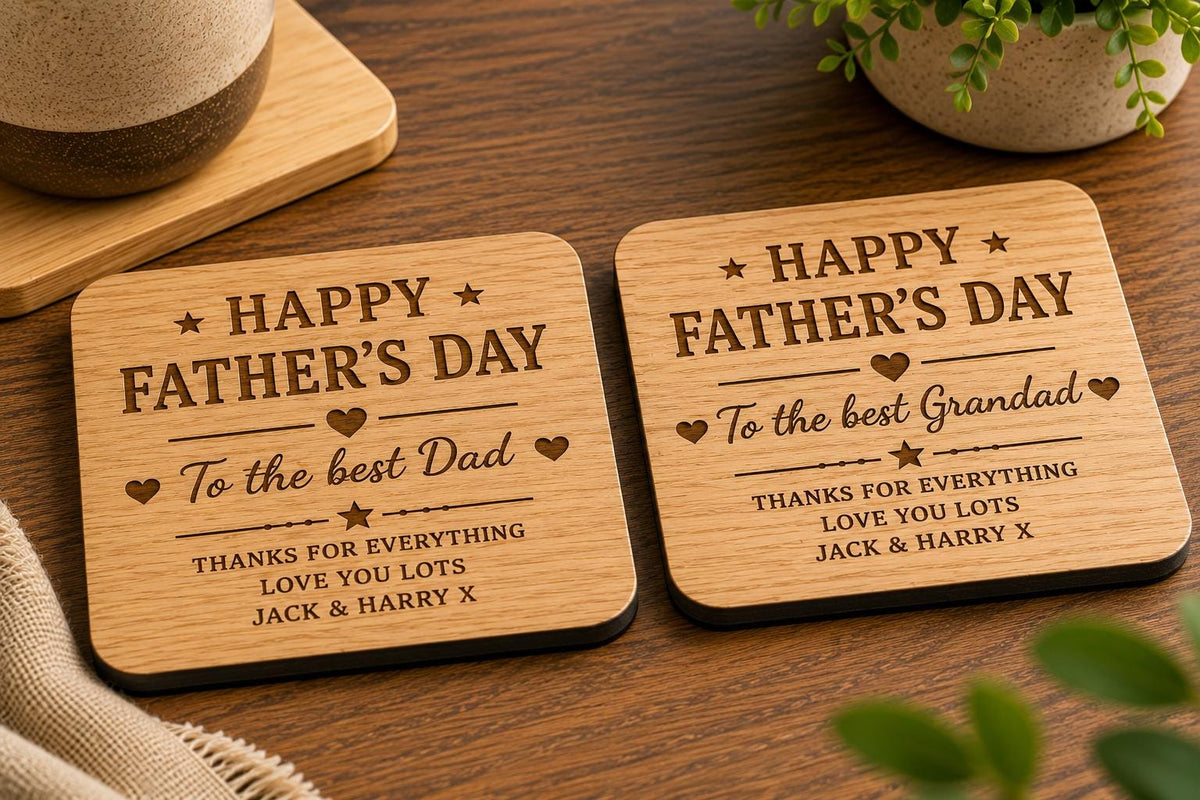 Personalised Father's Day Coaster | Dad & Grandad Gift | Engraved Oak Coaster | Best Dad Ever | Personalised Father's Day Present