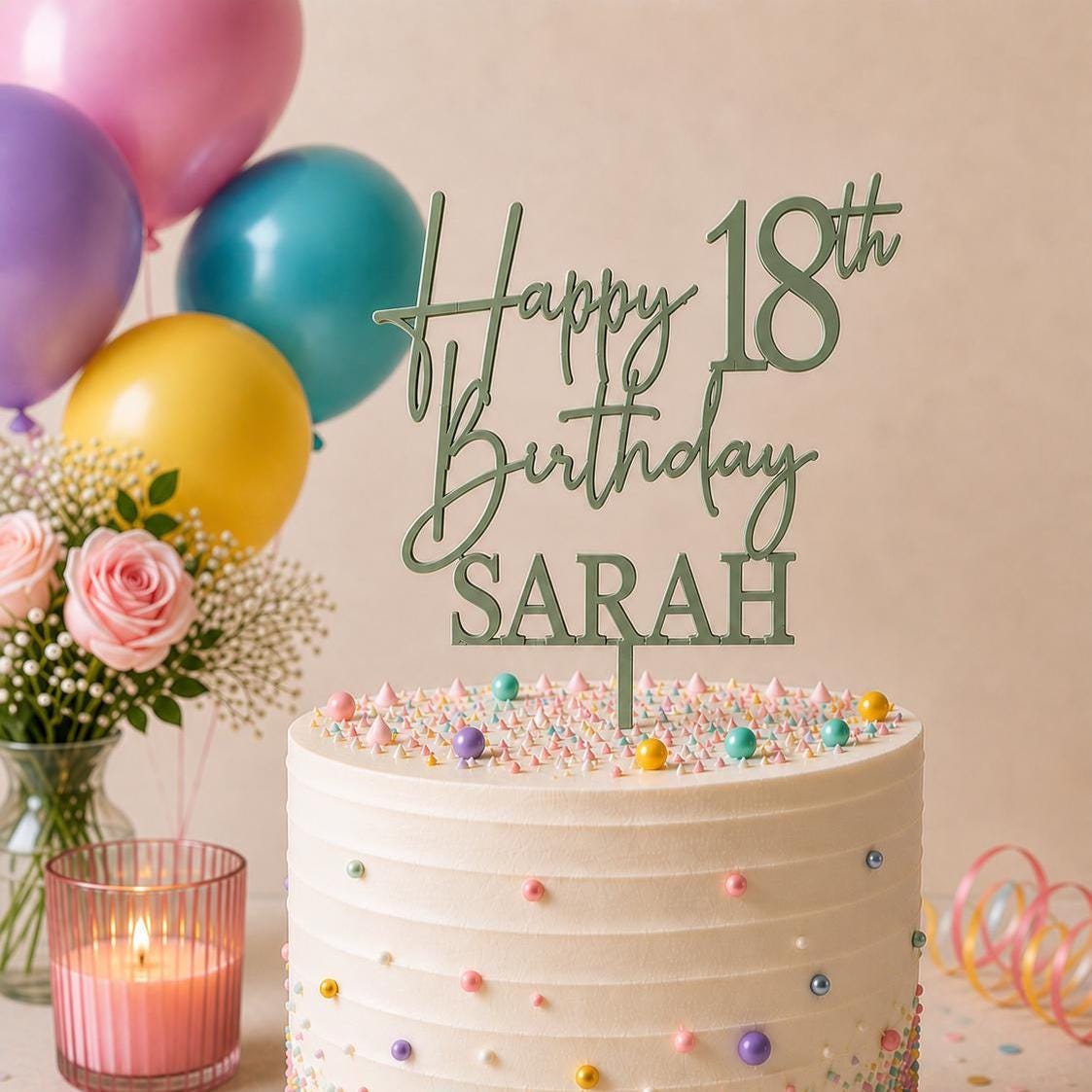 Personalised Happy 18th Birthday Cake Topper | Custom Name Cake Topper | 18th Cake Decoration | Birthday Cake Topper | Wooden MDF Cake Top
