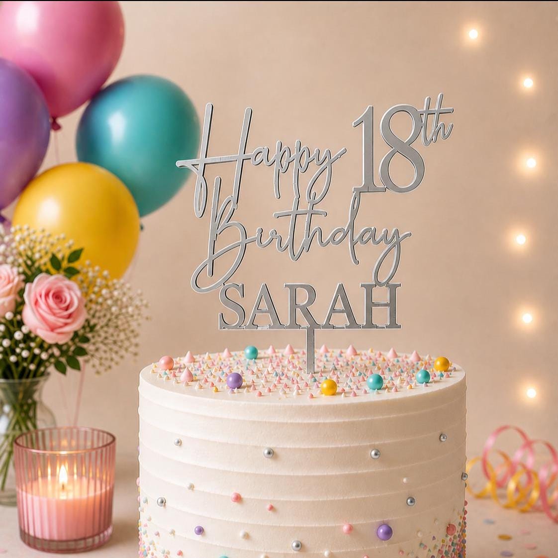 Personalised Happy 18th Birthday Cake Topper | Custom Name Cake Topper | 18th Cake Decoration | Birthday Cake Topper | Wooden MDF Cake Top