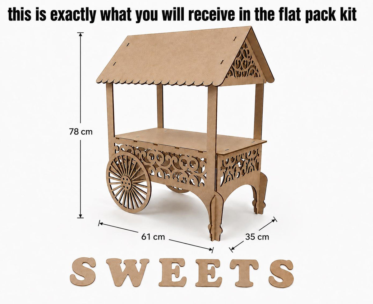 Wedding Sweets Cart MDF Kit – Sweet Cart for Weddings, Baby Showers & Birthdays – Table Top Sweet Cart Decoration - Display Cake Cart
