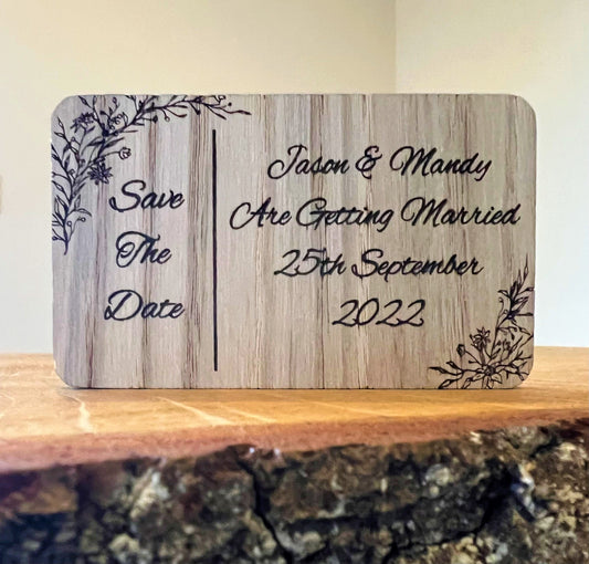 Save The Date Wedding Token - Personalised Wedding Save the date Names and Date - Wooden Plaque - Magnet - Rustic