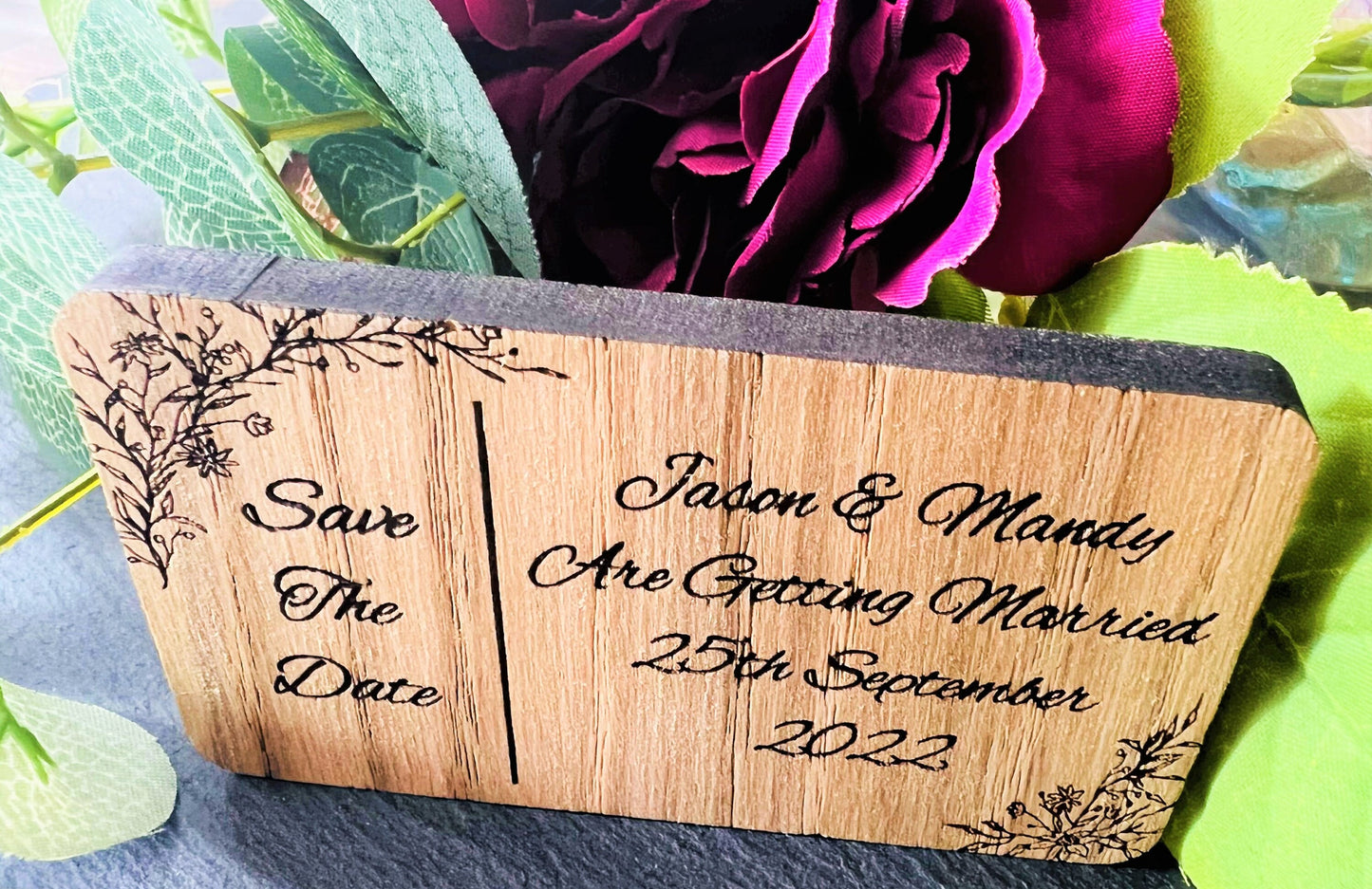 Save The Date Wedding Token - Personalised Wedding Save the date Names and Date - Wooden Plaque - Magnet - Rustic