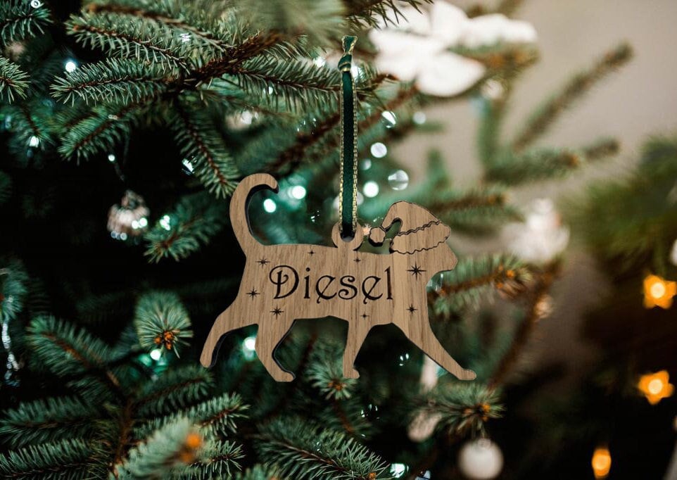 Personalized Cat Christmas Ornament - Oak Kitten Bauble