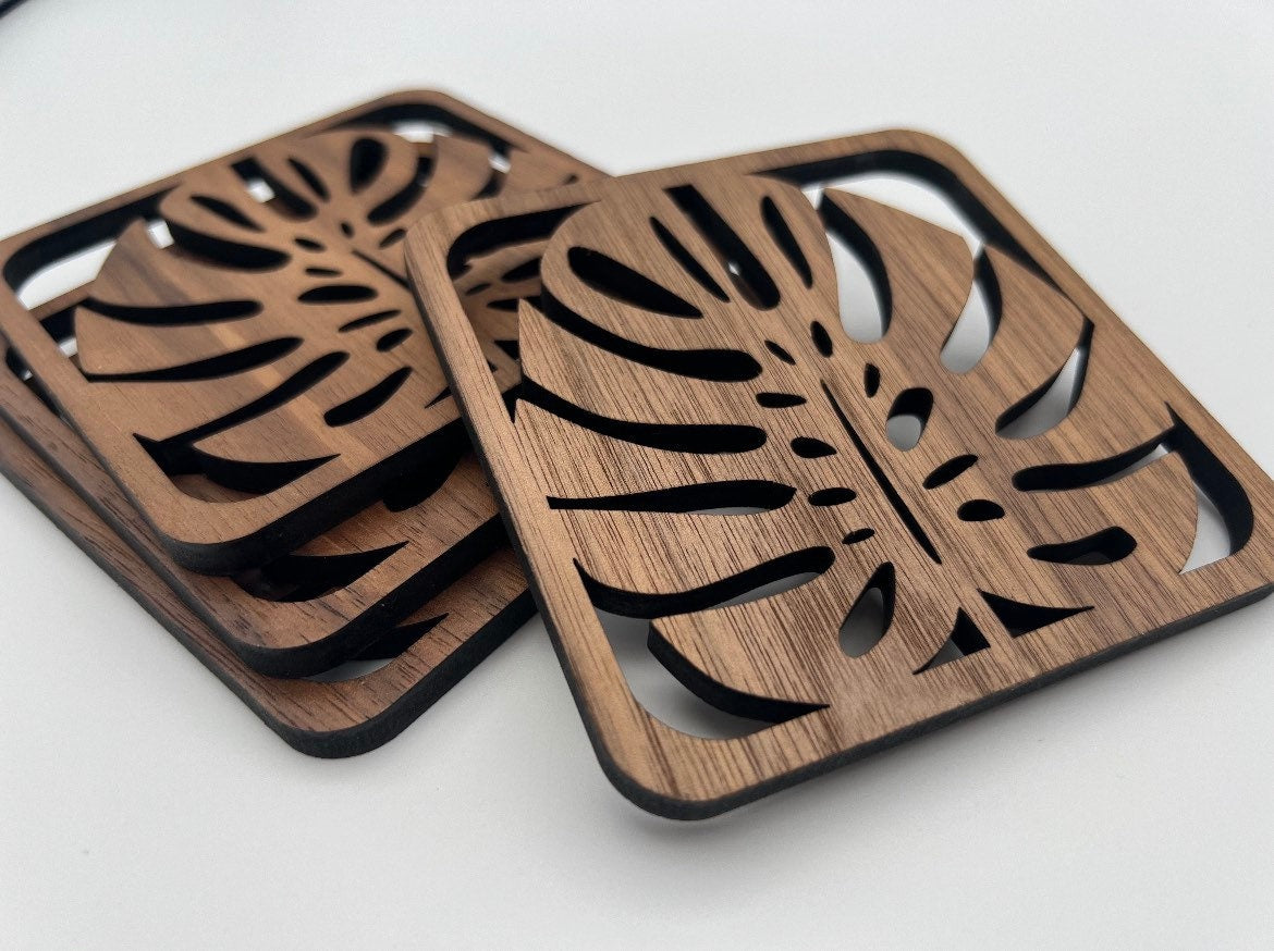 Wooden Monstera Leaf Coaster Set – Swiss Cheese Plant Coasters