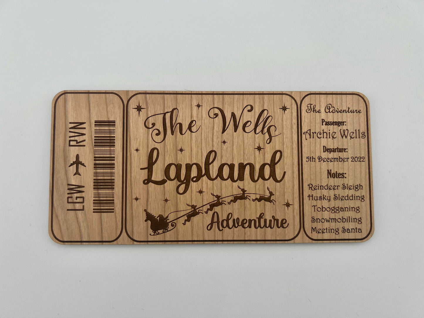 Personalised Lapland Boarding Pass - Lapland Ticket - Gift Reveal - Wooden Keepsake Plane Ticket - Surprise Memento - Santa - Holiday Ticket