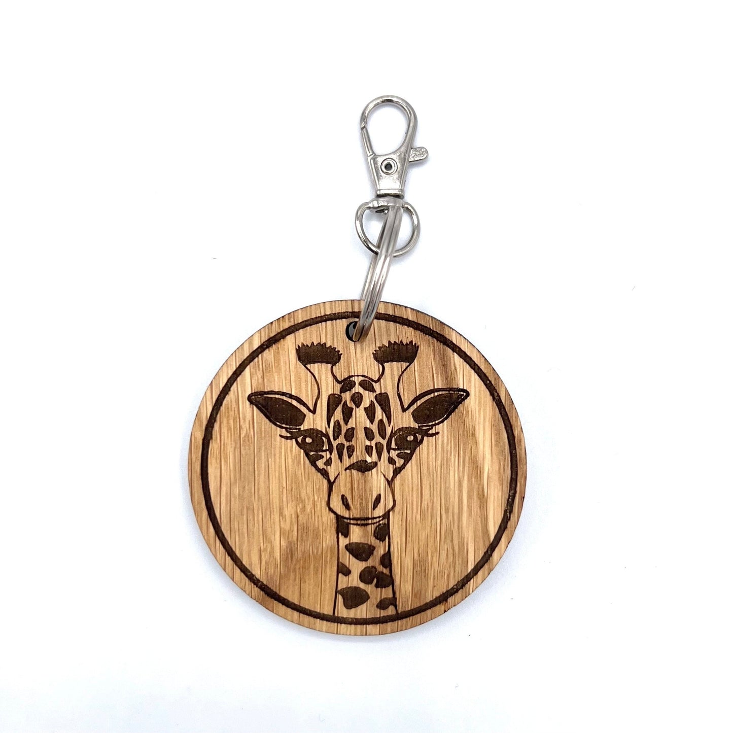 Giraffe Keyring -  Keyring - Birthday Gift -  Giraffe Keychain - Christmas present  - Zoo Keyring - wooden keyring - Round Giraffe Keyring