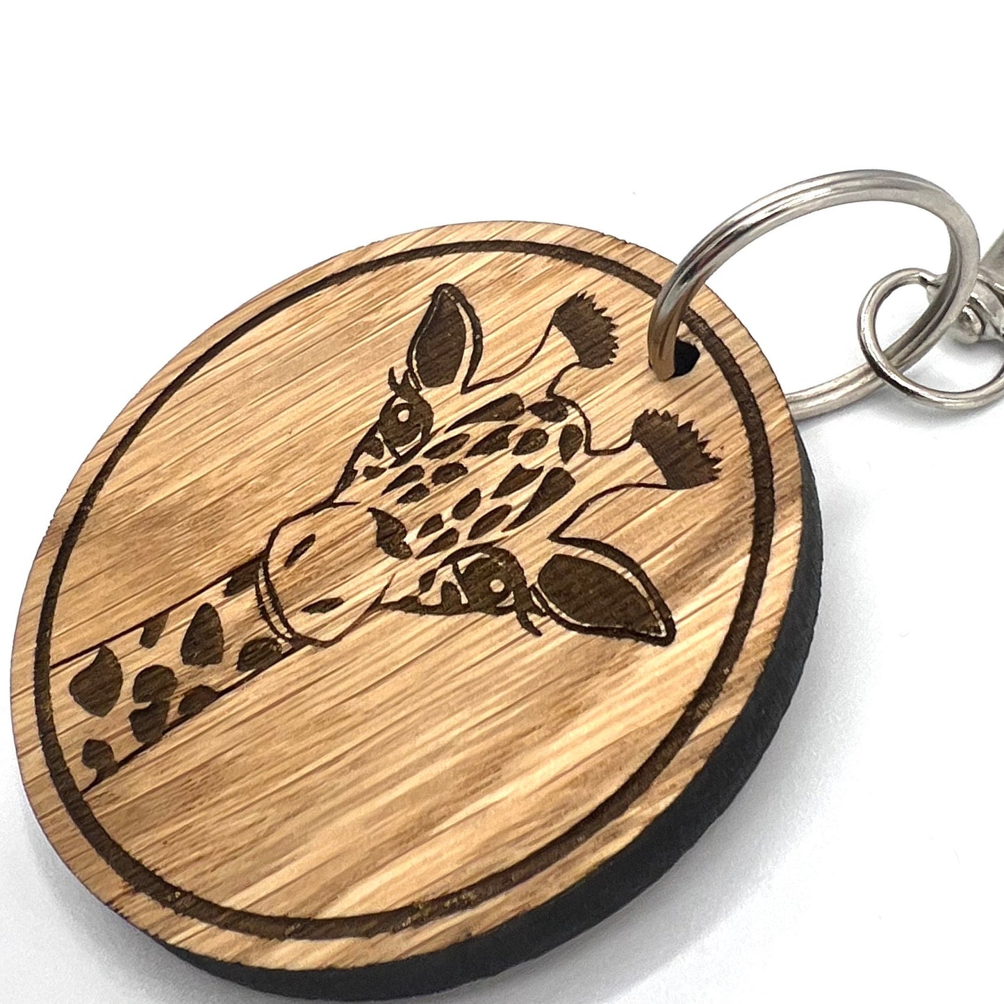 Giraffe Keyring -  Keyring - Birthday Gift -  Giraffe Keychain - Christmas present  - Zoo Keyring - wooden keyring - Round Giraffe Keyring