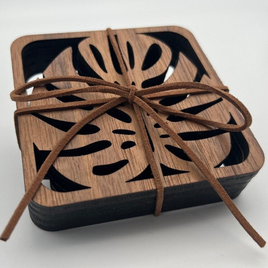 Wooden Monstera Leaf Coaster Set – Swiss Cheese Plant Coasters
