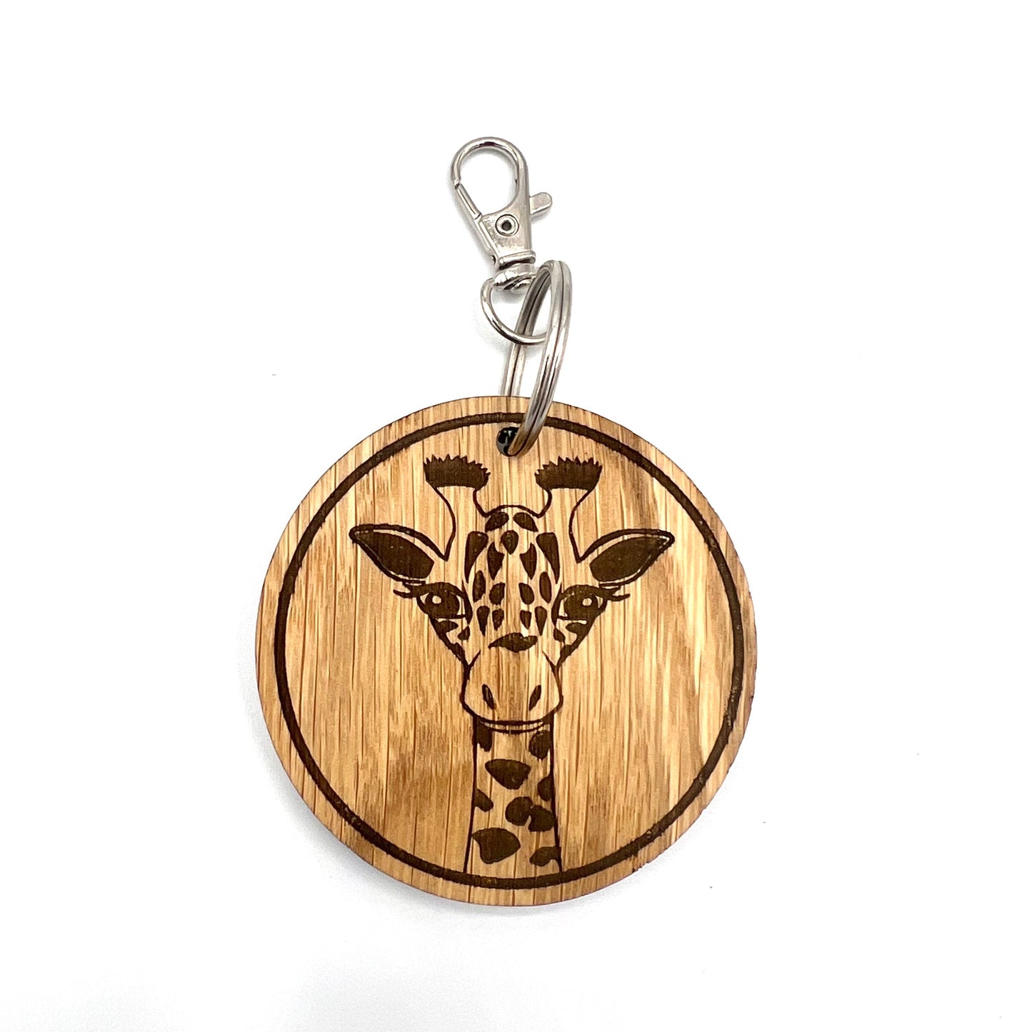 Giraffe Keyring -  Keyring - Birthday Gift -  Giraffe Keychain - Christmas present  - Zoo Keyring - wooden keyring - Round Giraffe Keyring