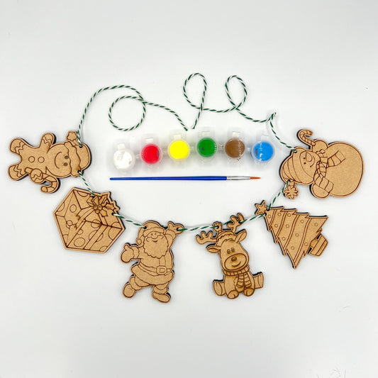 Christmas Paint your Own Bunting - Children's Christmas decorations - Wooden Christmas Bunting - Kids Craft Bunting - Christmas Gift - MDF