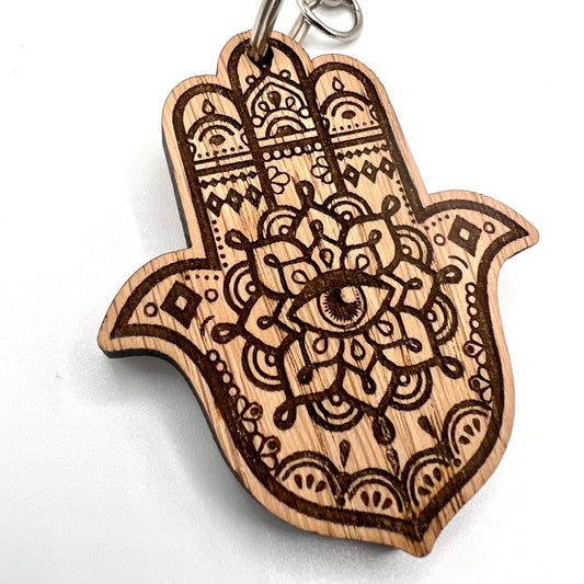 Hamsa Hand Keyring - Spiritual Keyring - Birthday Gift -  Keychain - Christmas present  - Hand of Fatima - wooden keyring - Evil Eye
