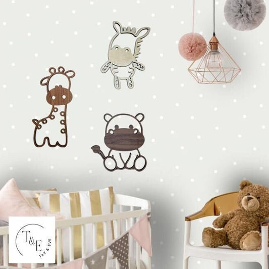 Safari Nursery Wall Art - Nursery Safari Wall Hanging - Safari Home Decor - Giraffe Hippo Zebra - Children's Bedroom Wall Art - Baby Gift