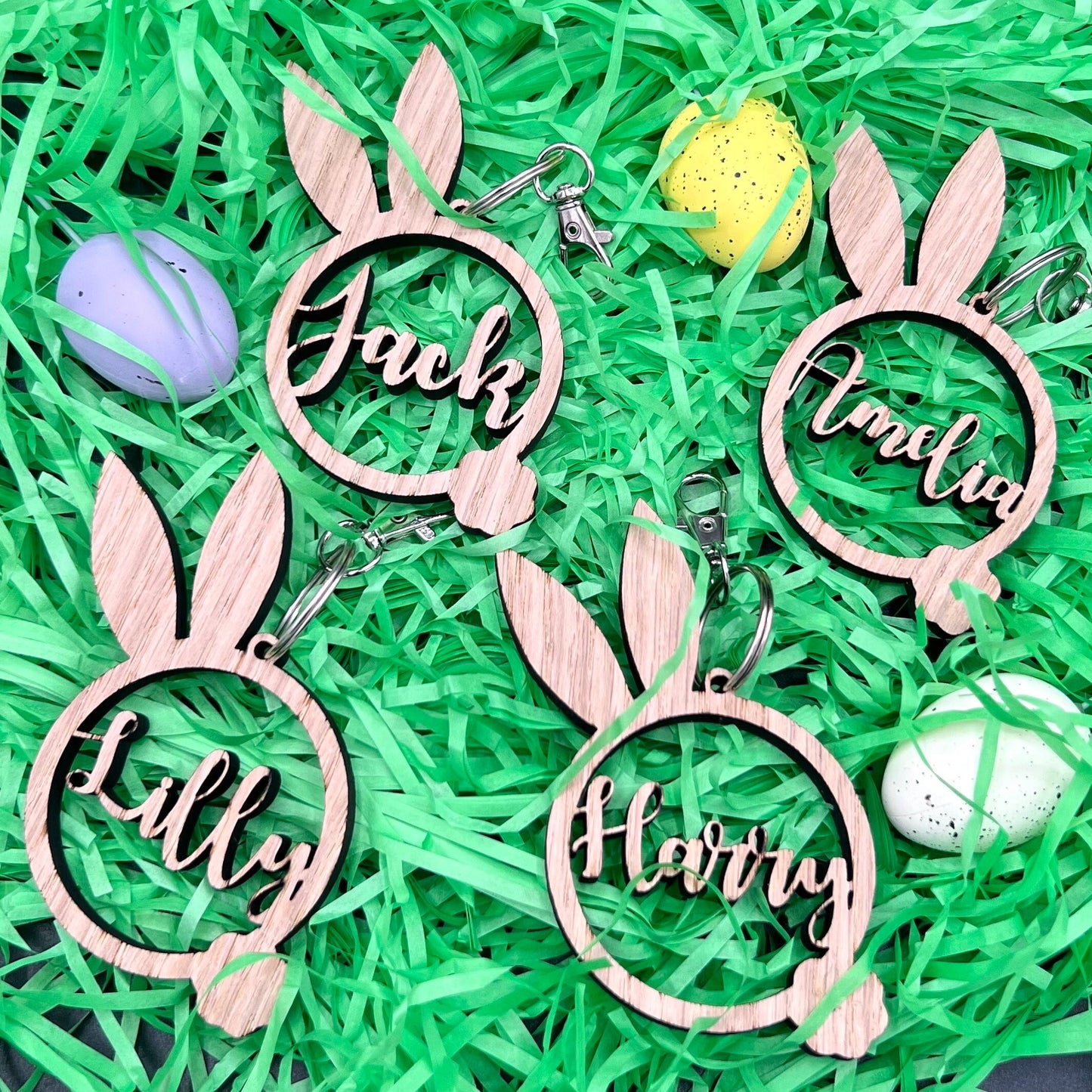 Easter Personalised Keyrings - Easter Name Keyrings - Easter Bunny Keyrings - Wooden Keyring - Easter Bunny - Easter Sunday - Easter Gift