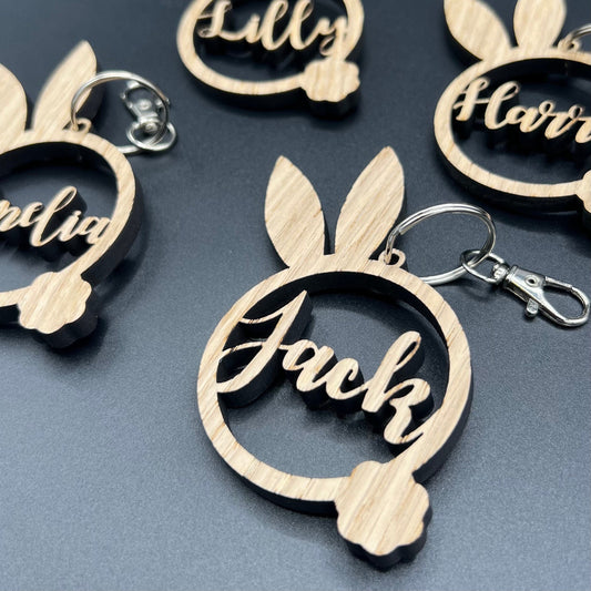 Easter Personalised Keyrings - Easter Name Keyrings - Easter Bunny Keyrings - Wooden Keyring - Easter Bunny - Easter Sunday - Easter Gift