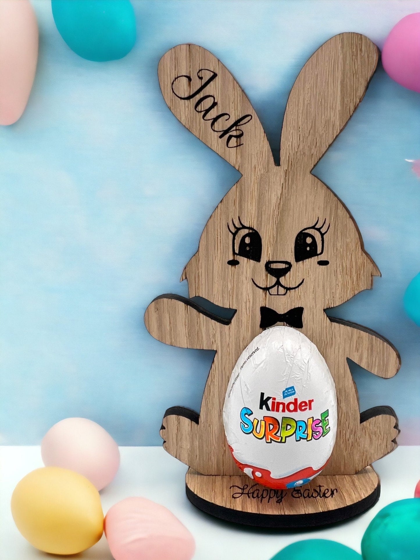 Easter Personalised Kinder Bunny - Easter Bunny Gift - Wooden Kinder Rabbit - Easter Bunny - Easter Sunday - Kinder Egg Holder - Egg Holder