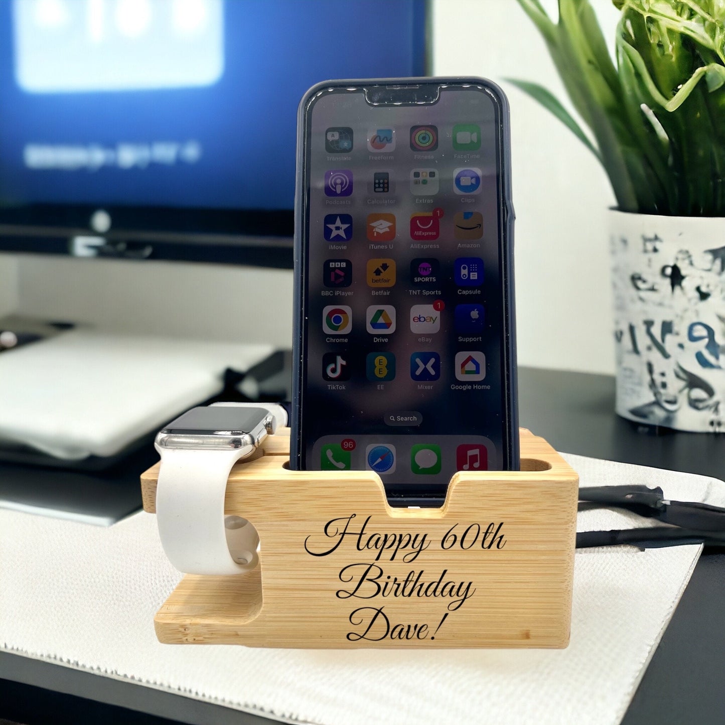 Personalised Phone and Watch Docking Station - Phone Holder - Watch Holder - Personalised Gift - Birthday Present - Fathers Day - Christmas