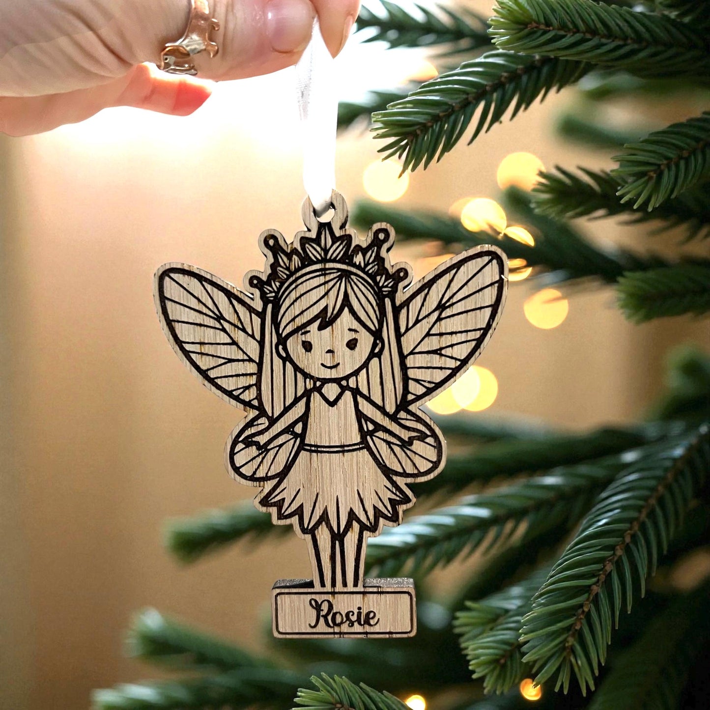 Personalised Fairy Christmas Tree Decoration | Wooden Fairy Ornament