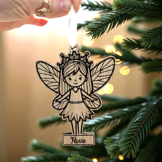 Personalised Fairy Christmas Tree Decoration | Wooden Fairy Ornament