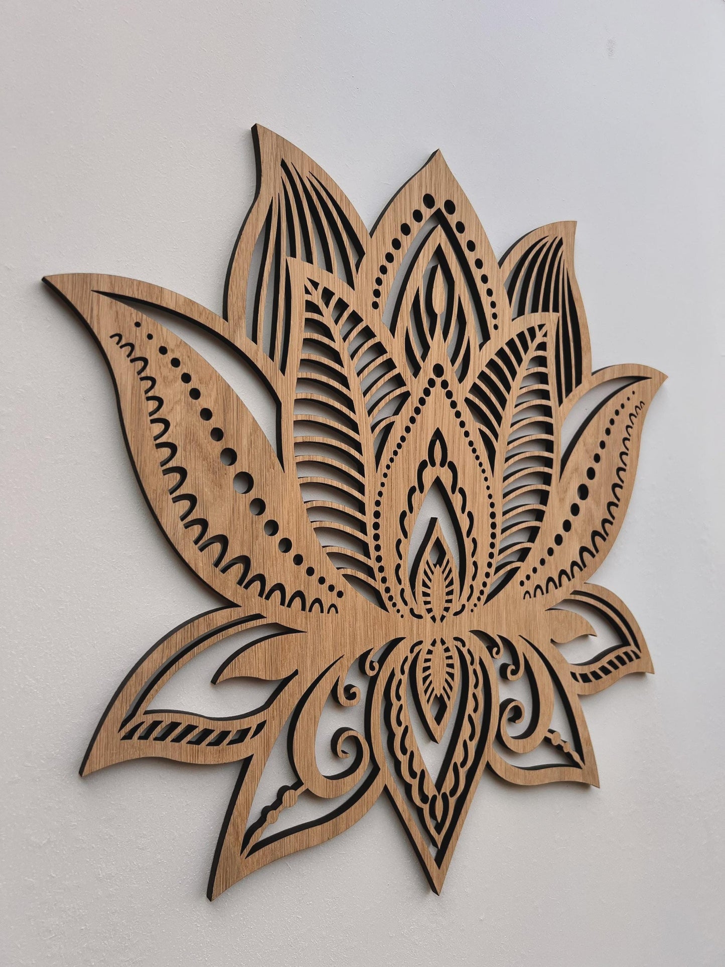 side view of the wooden mandala lotus flower 