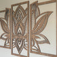 wooden wall panels with a mandala flower pattern