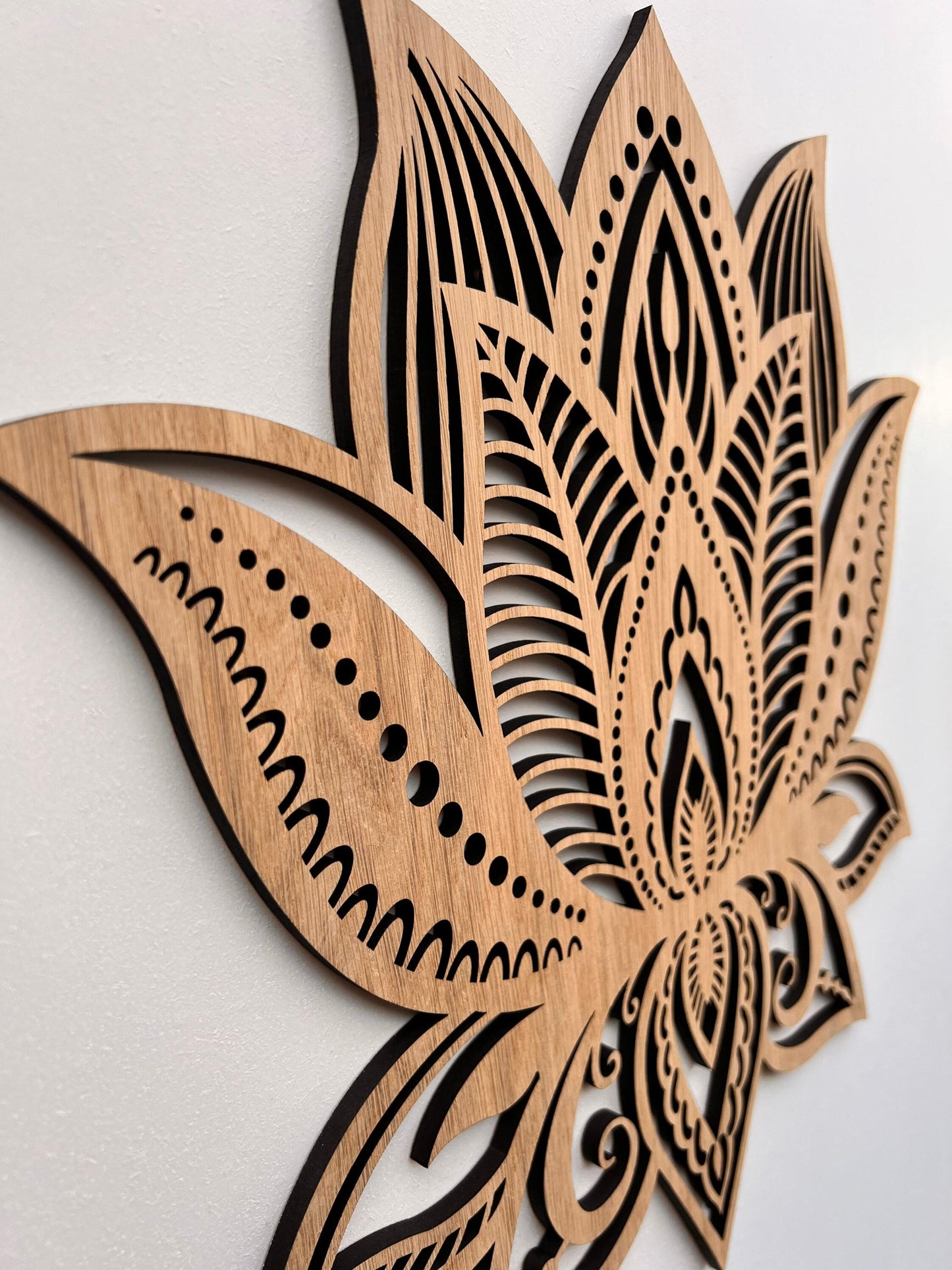 Wooden laser cut mandala lotus flower to hang on the wall