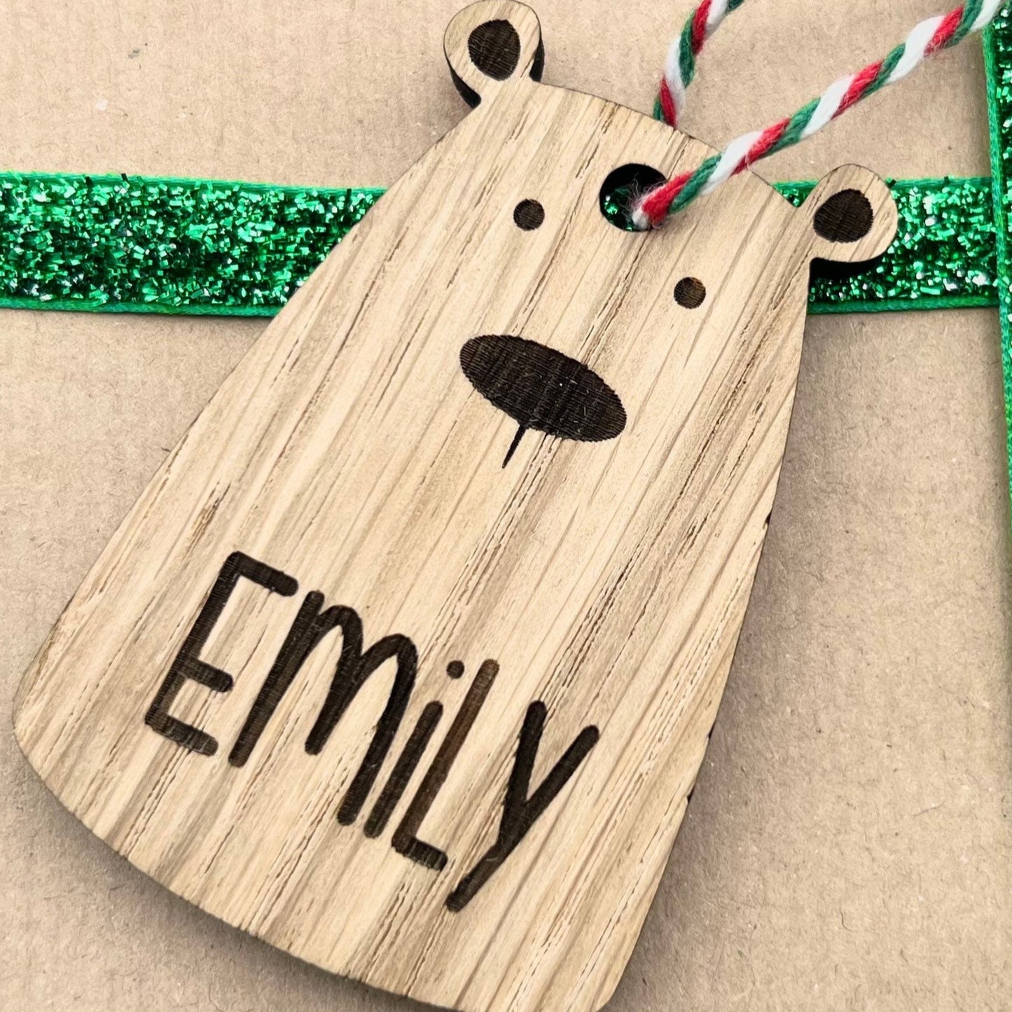 Engraved wooden polar bear Christmas decoration tag