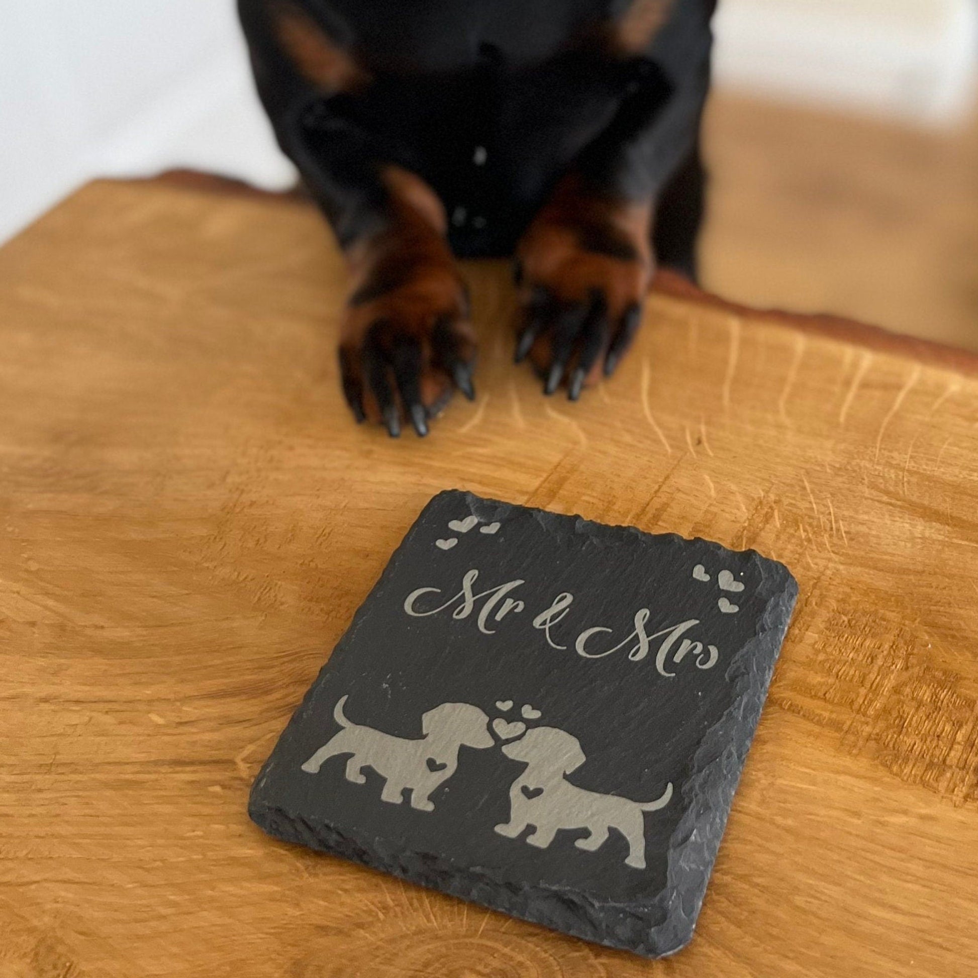 Mr & Mrs Dachshund Slate Coaster