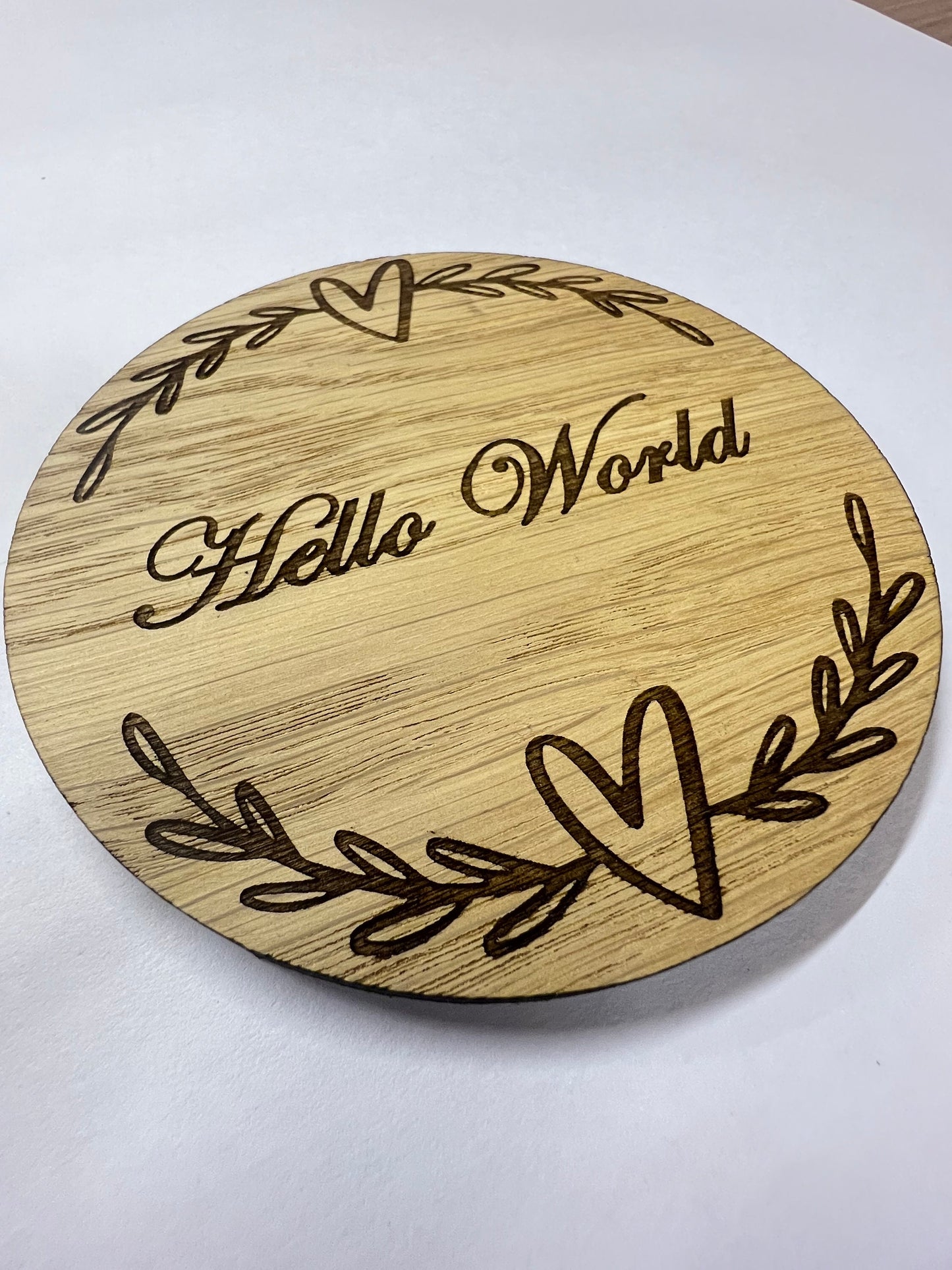 Hello World New Born Baby Plaque - New Born - Baby - Plaque - Disk - Photo Prop - Gift