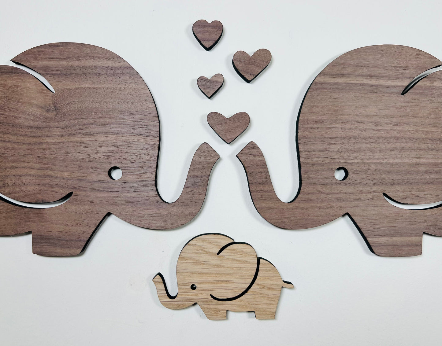 Set of Elephant Family - Mum, Dad & Baby - Decor Wooden Art - Decoration, Wood, Home, Bedroom, Nursery, Kids Baby Room